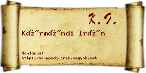 Körmöndi Irén névjegykártya